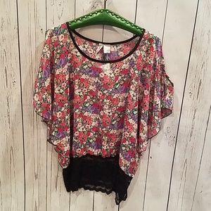 Aggie Multi Floral and Lace Cols Shoulder Blouse!